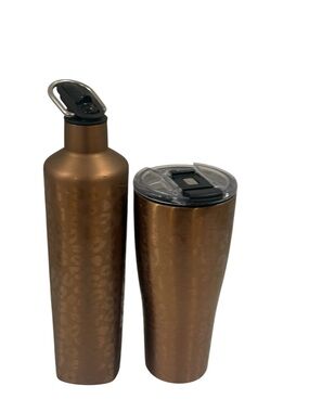 BRUMATE Bronze Metallic Leopard Insulated Water Bottle and Tumbler Set